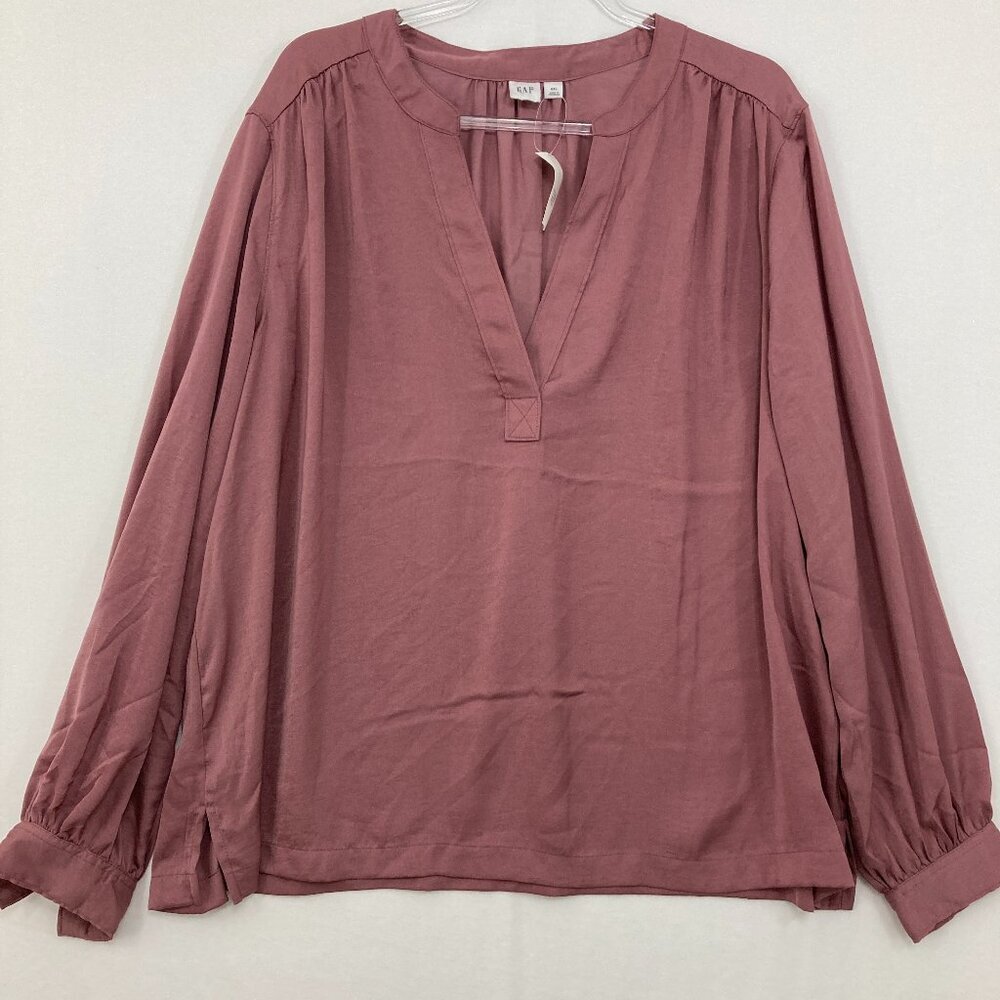 New GAP‎ XXL Dusty Pink Soft Flowy Y Neck Relaxed Popover Long Sleeve Office